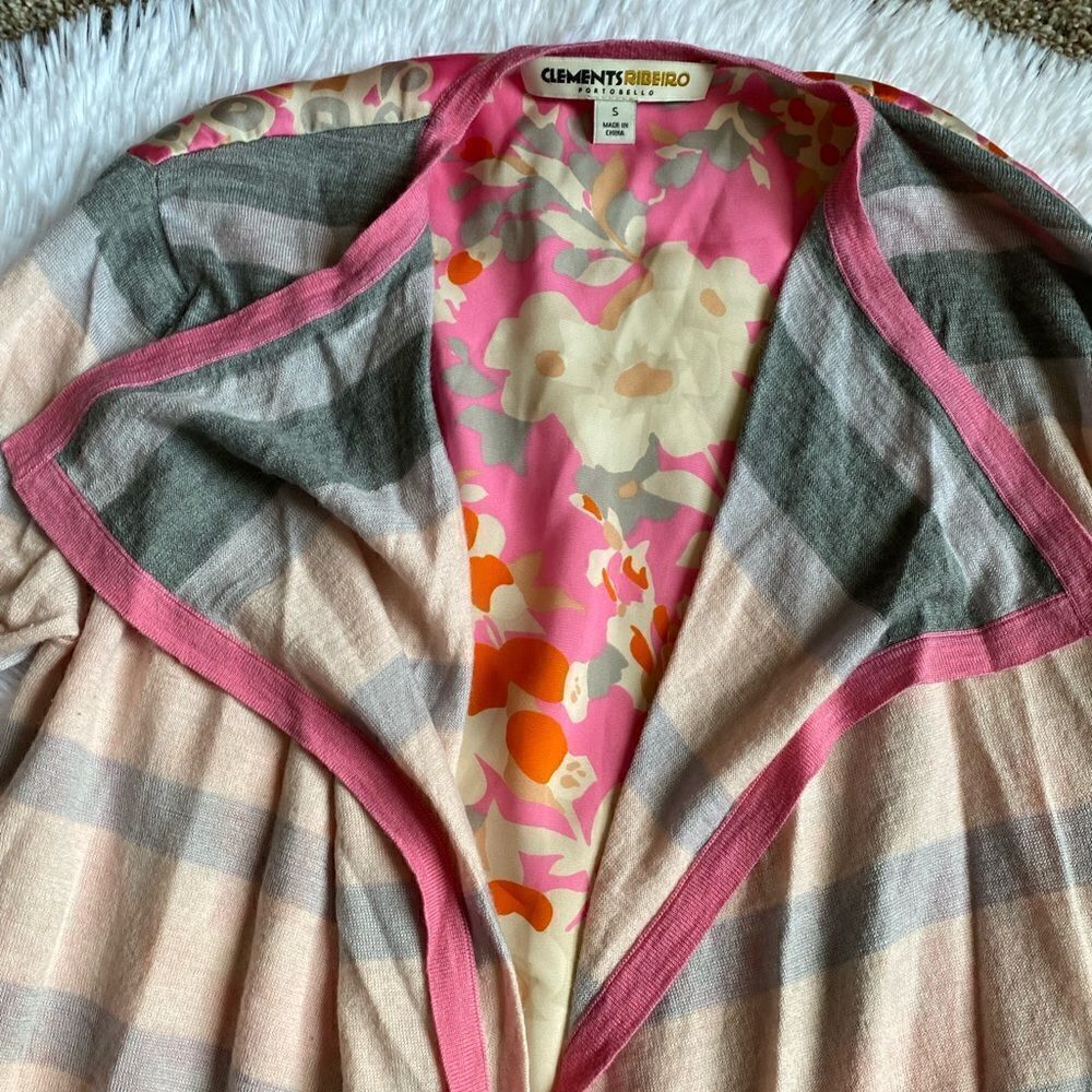 Clements Ribeiro Open Front Sweater Wool Blend Pink Floral Womens Size Small - Picture 3 of 10